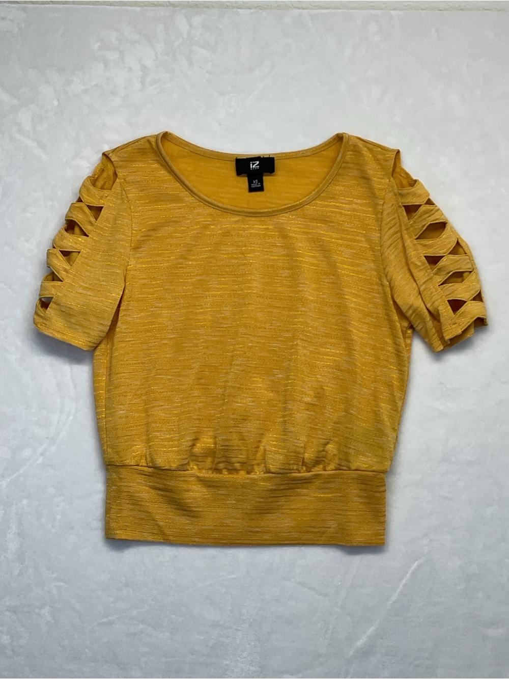 Iz Byer Mustard Short Sleeve Ladder-Sleeve Knit Top